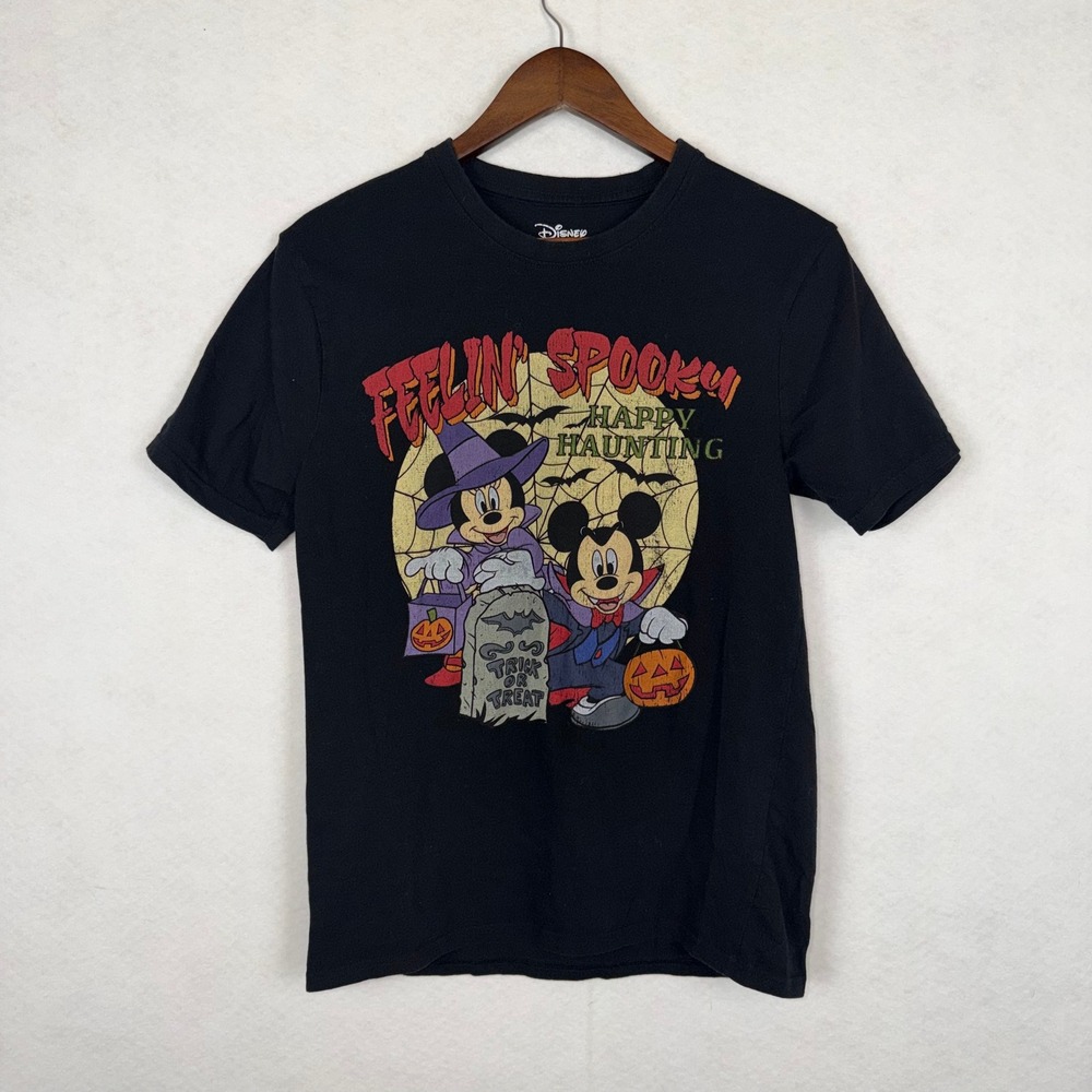 Disney Mickey Minnie Mouse Halloween T-Shirt Small Black Feelin Spooky Graphic